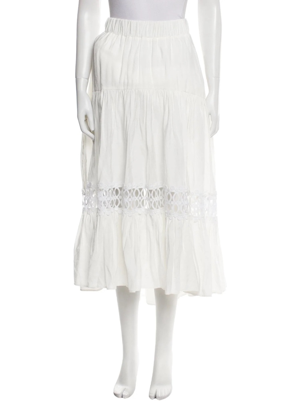 Silvia Tcherassi Cher White Tiered Midi Skirt with Cutout Accent size S